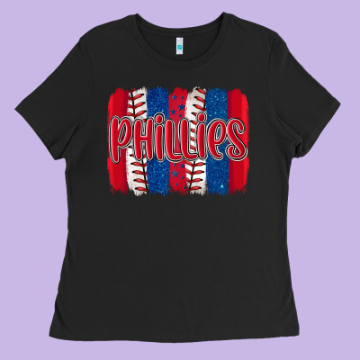 Phillies Baseball Team Spirit Brushstrokes Ladies Tee Designed By Artiststas