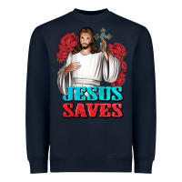 Navy Jesus Saves Heavyweight Sweatshirt - BundleAndBundleShop