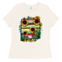 New Mexico Map Sunflower Cactus Serape Ladies Tee | Teevron