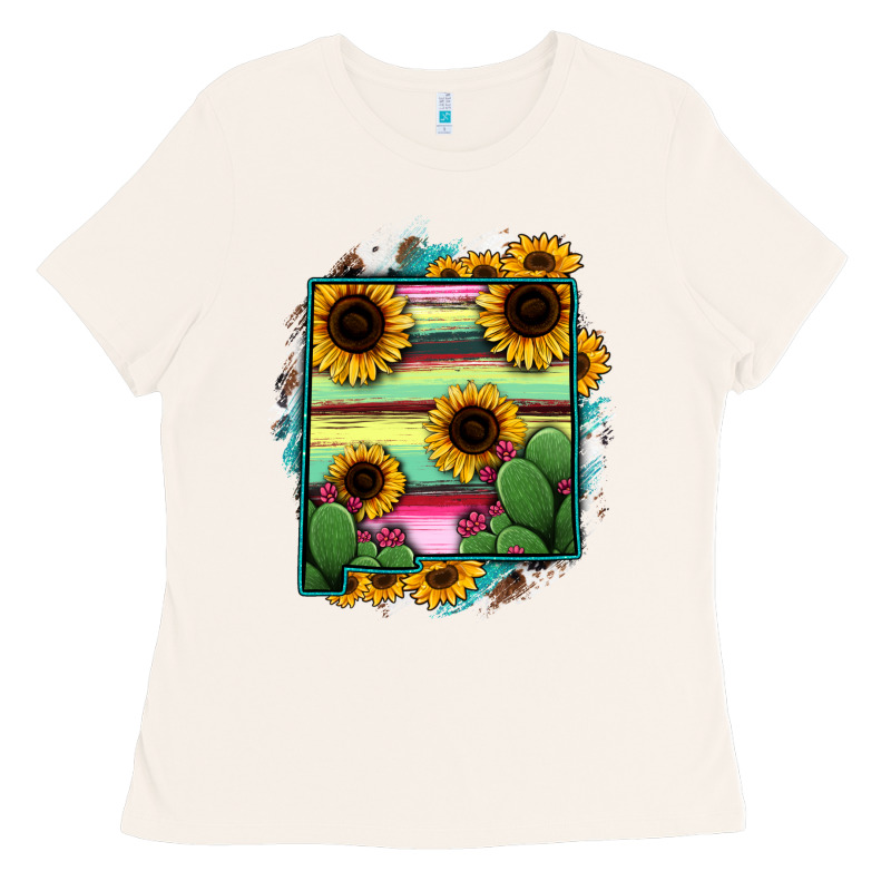 New Mexico Map Sunflower Cactus Serape Ladies Tee by RanaPortraitStore | Teevron