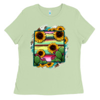 Matcha New Mexico Map Sunflower Cactus Serape Ladies Tee - RanaPortraitStore