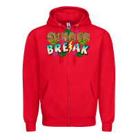 Red Summer Break Zipper Hoodie - CowhideDigitalArt