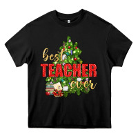 Black Best Teacher Ever With Christmas Tree Heavy Core Tee - BundleAndBundleShop