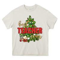 Cream Best Teacher Ever With Christmas Tree Heavy Core Tee - BundleAndBundleShop