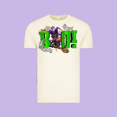 Boo! With Black Cat Halloween Vintage Tee Designed By Nancycooperartshop