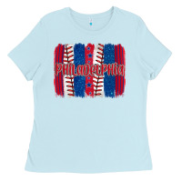 Baby Blue philadelphia baseball team spirit brushstrokes Ladies Tee - Artiststas