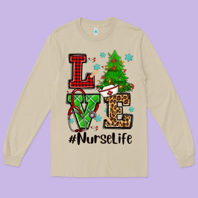 Love Nurse Life Christmas Long Sleeve Tee Designed By Cowgirlartshop