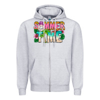 Heather Grey Summer Time Zipper Hoodie - CowhideDigitalArt