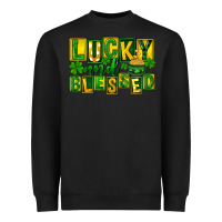 Black St Patricks Day Lucky And Blessed Heavyweight Sweatshirt - FaDigitalArtStudio