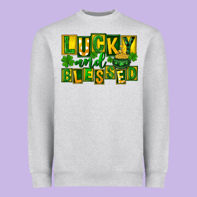 St Patricks Day Lucky And Blessed Heavyweight Sweatshirt Designed By Fadigitalartstudio