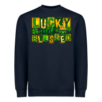 Navy St Patricks Day Lucky And Blessed Heavyweight Sweatshirt - FaDigitalArtStudio