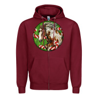 Burgundy Horse Christmas Zipper Hoodie - LillyAllenDesigns