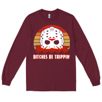 Burgundy Halloween Bitches Be Trippin Jason Mask Long Sleeve Tee - lanVoArt