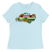 North Carolina Map Sunflower Cactus Serape Ladies Tee | Teevron