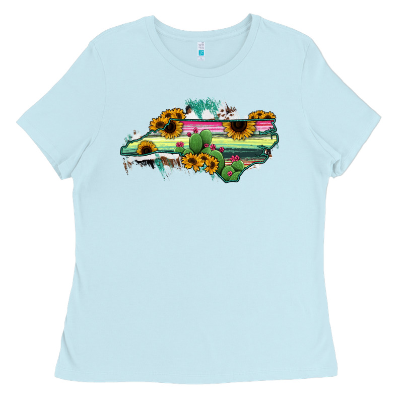 North Carolina Map Sunflower Cactus Serape Ladies Tee by RanaPortraitStore | Teevron