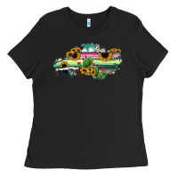 Black North Carolina Map Sunflower Cactus Serape Ladies Tee - RanaPortraitStore