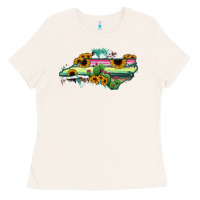 Bone North Carolina Map Sunflower Cactus Serape Ladies Tee - RanaPortraitStore