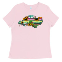 Bubblegum Pink North Carolina Map Sunflower Cactus Serape Ladies Tee - RanaPortraitStore