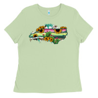 Matcha North Carolina Map Sunflower Cactus Serape Ladies Tee - RanaPortraitStore