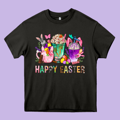 Happy Easter Coffee Cups With Bunny Heavy Core Tee Designed By Bundleandbundleshop
