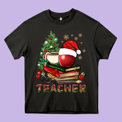 Teacher With Christmas Tree Heavy Core Tee Designed By Bundleandbundleshop