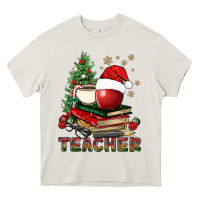 Cream Teacher With Christmas Tree Heavy Core Tee - BundleAndBundleShop