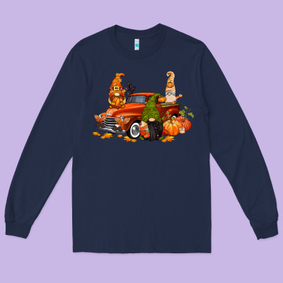 Fall Gnome Truck Long Sleeve Tee Designed By Cowgirlartshop