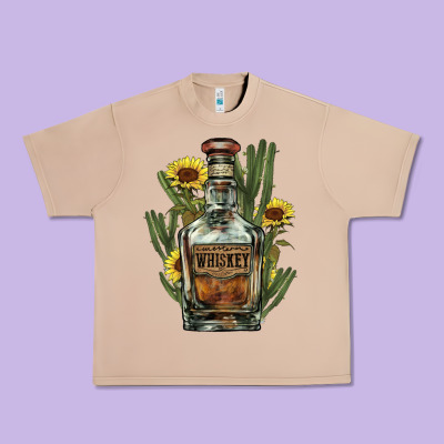 Western Whiskey Bottle Urban Heavy Tee Designed By Howdyjamesfarm
