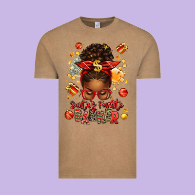 Santa Favorite Banker Afro Messy Bun Vintage Tee Designed By Texasbilliewilder