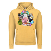 Vintage Mustard Happy Easter Cow with eggs Easter Day Vintage Hoodie - HowdyJamesFarm