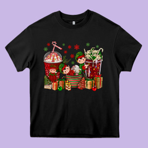 Elf Coffee Cups Christmas Heavy Core Tee Designed By Bundleandbundleshop
