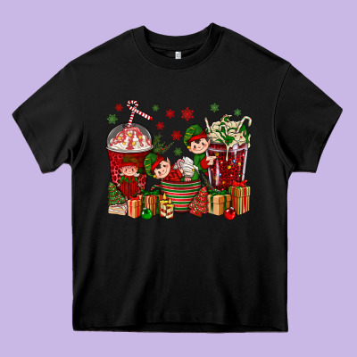 Elf Coffee Cups Christmas Heavy Core Tee Designed By Bundleandbundleshop