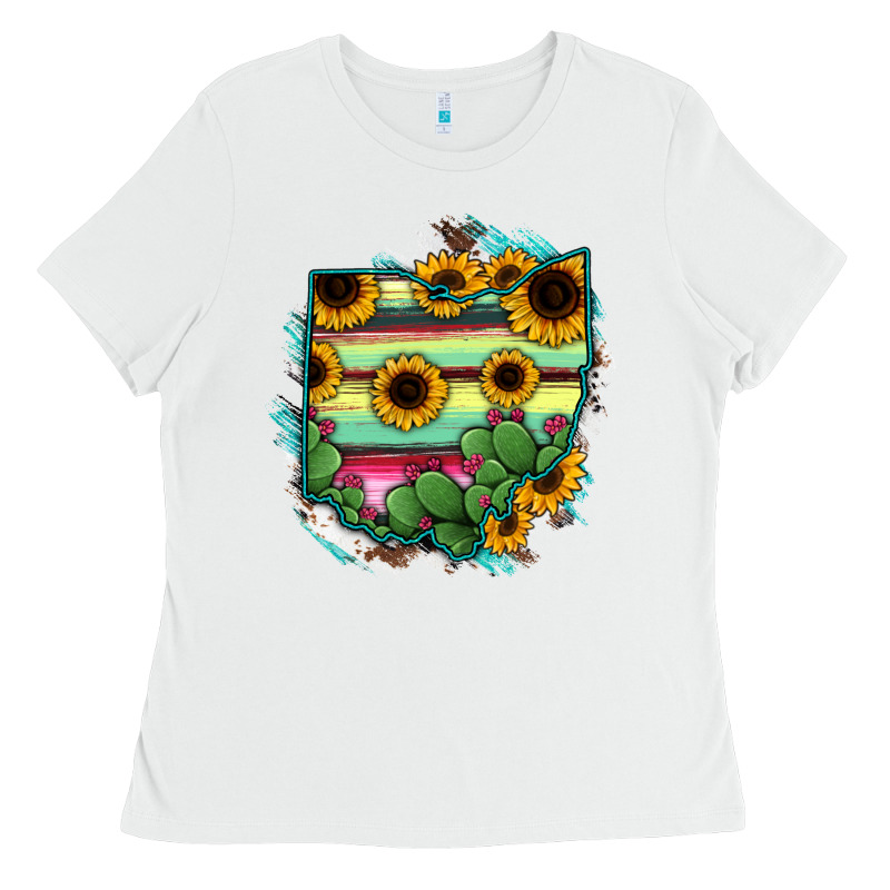 Ohio Map Sunflower Cactus Serape Ladies Tee by RanaPortraitStore | Teevron