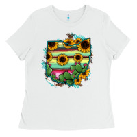 White Ohio Map Sunflower Cactus Serape Ladies Tee - RanaPortraitStore