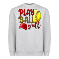 Heather Grey Play Ball Y'all Softball Heavyweight Sweatshirt - BundleAndBundleShop