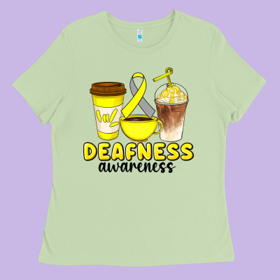 Deafness Awareness Coffee Cups Ladies Tee Designed By Artiststas