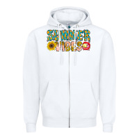 White Summer Vibes Zipper Hoodie - CowhideDigitalArt