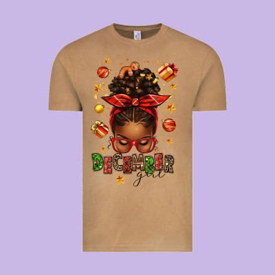 December Girl Christmas Afro Messy Bun Vintage Tee Designed By Texasbilliewilder