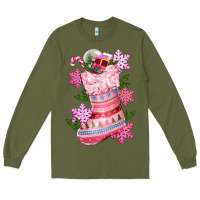 Army Green pink christmas socks Long Sleeve Tee - CowGirlArtShop