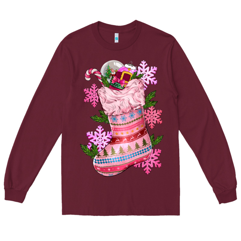 Pink Christmas Socks Long Sleeve Tee by CowGirlArtShop | Teevron