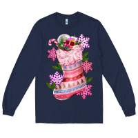 Navy pink christmas socks Long Sleeve Tee - CowGirlArtShop