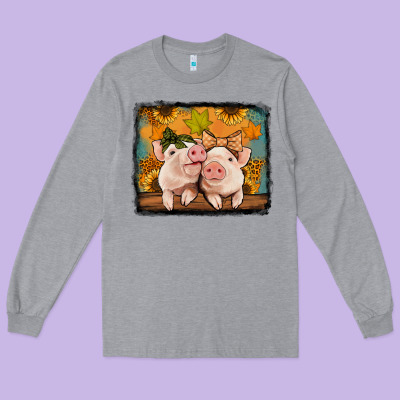 Fall Pigs Long Sleeve Tee Designed By Jasminsmagicworld