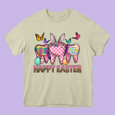 Happy Easter Dental And Egg Heavy Core Tee Designed By Bundleandbundleshop