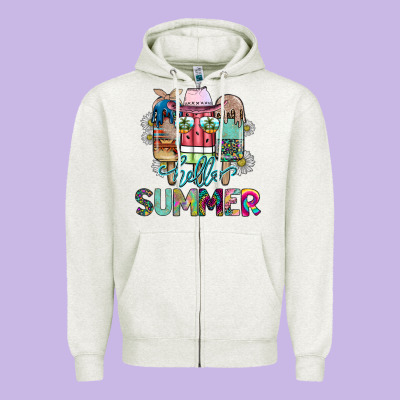 Hello Summer Zipper Hoodie Designed By Cowhidedigitalart