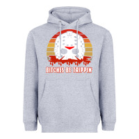 Heather Grey Halloween Bitches Be Trippin Jason Mask Heavyweight Hoodie - lanVoArt