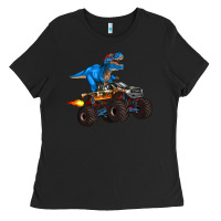 Black monster truck and  t rex dinosaur Ladies Tee - Artiststas