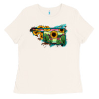 Bone Oklahoma Map Sunflower Cactus Serape Ladies Tee - RanaPortraitStore