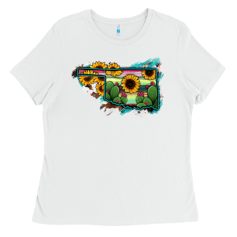 Oklahoma Map Sunflower Cactus Serape Ladies Tee by RanaPortraitStore | Teevron