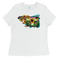 White Oklahoma Map Sunflower Cactus Serape Ladies Tee - RanaPortraitStore