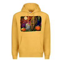 Mustard headstone and coffin background Premium Hoodie - BundleAndBundleShop